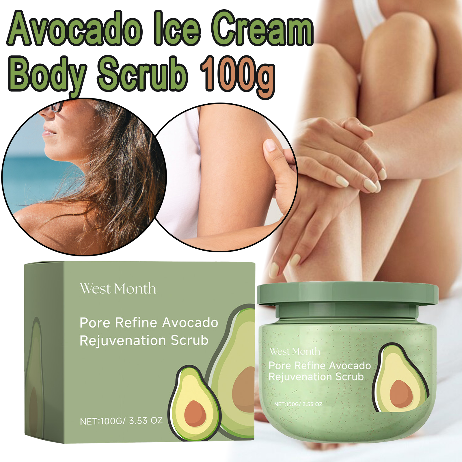 Avocado Ice Cream Body Scrub 1 - Luxury Glow Skincare reseña y precio